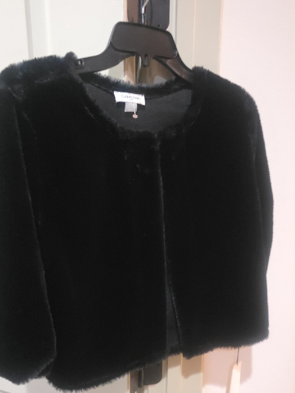 Calvin Klein Black Faux Fur Cropped Coat